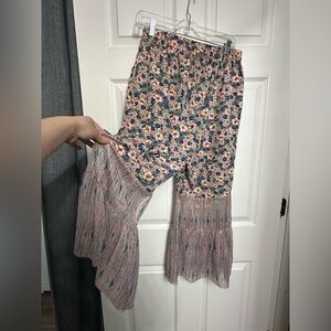 Floral Wide-Leg Pants with Ruffle Hem